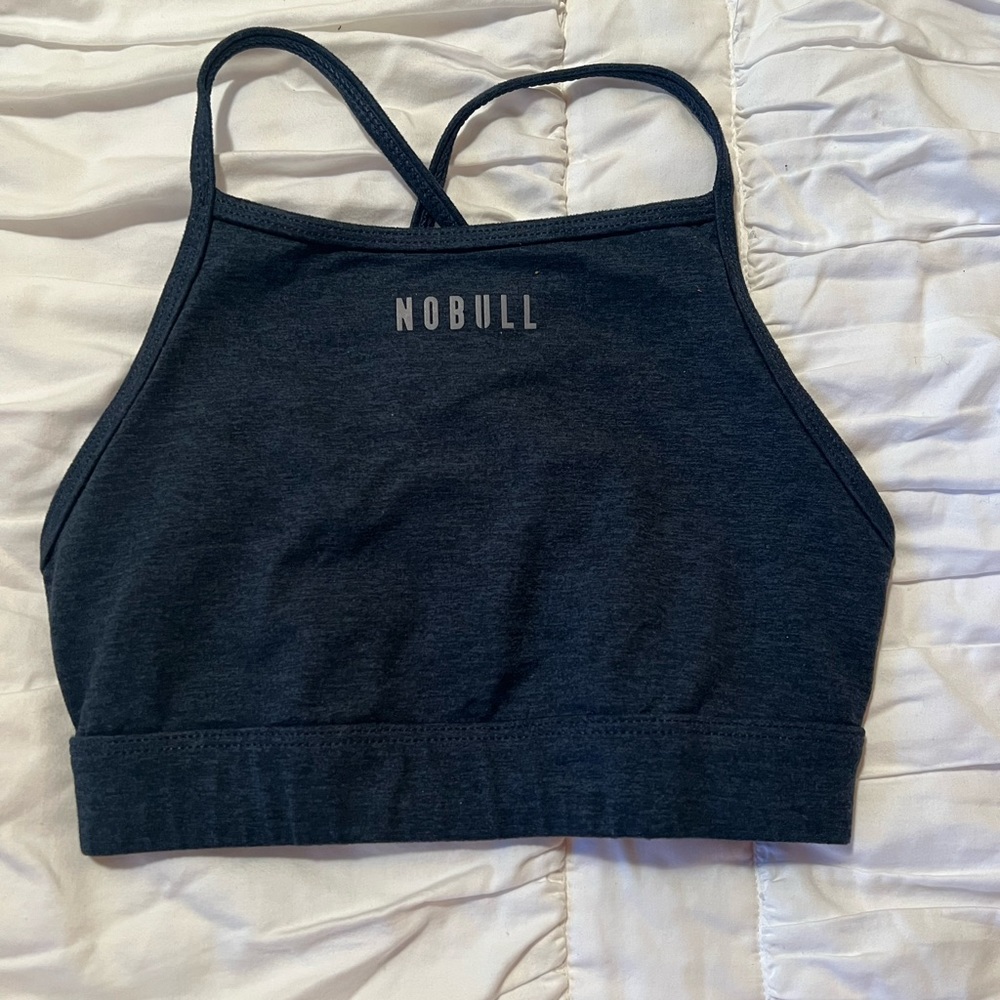 Nobull navy blue heather matte high neck sports bra. Size extra small.